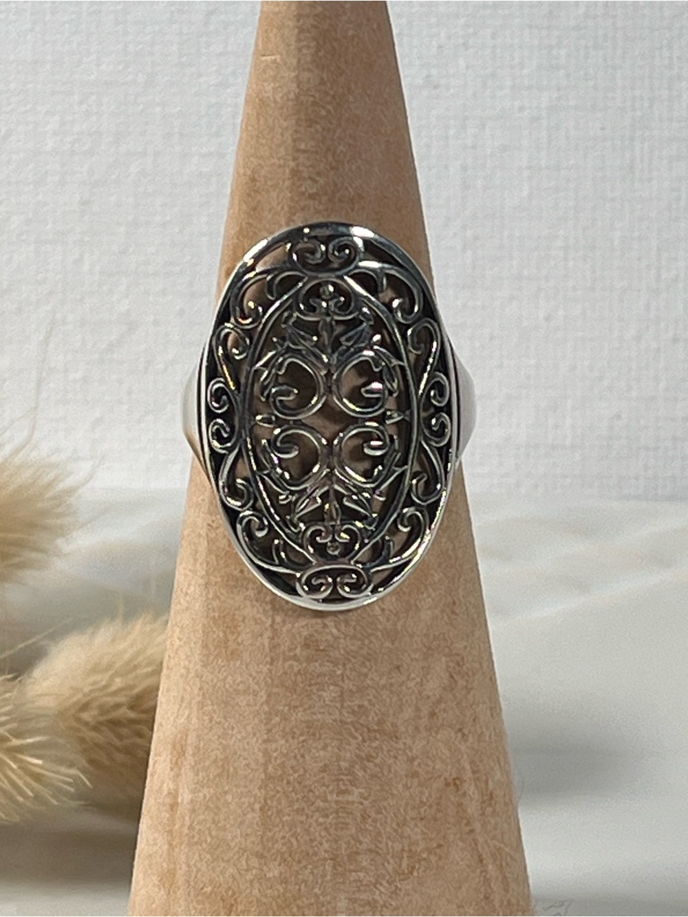 New Solid Sterling Silver Filigree Oval Shield Statement Ring Size 8